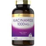 Frasco de suplemento Carlyle Niacinamida 1000 mg 400 cápsulas