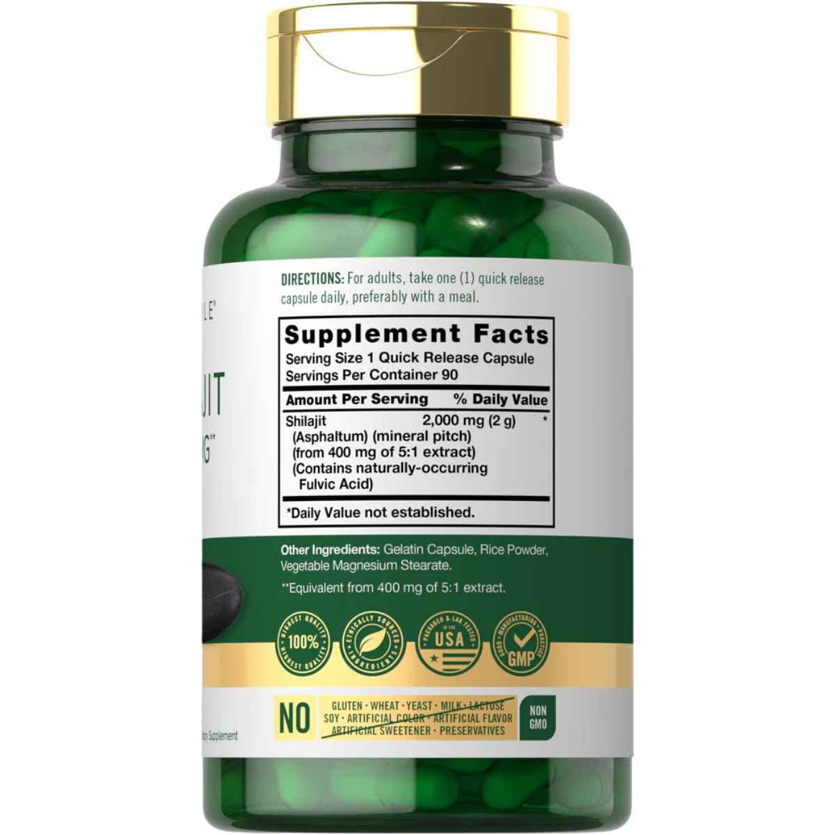 Tabla nutricional del suplemento Carlyle Shilajit 2000 mg 90 cápsulas