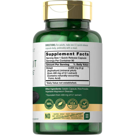 Tabla nutricional del suplemento Carlyle Shilajit 2000 mg 90 cápsulas