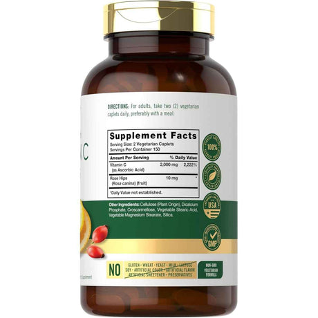 Tabla nutricional del suplemento Carlyle Vitamina C 1000 mg 300 tabletas