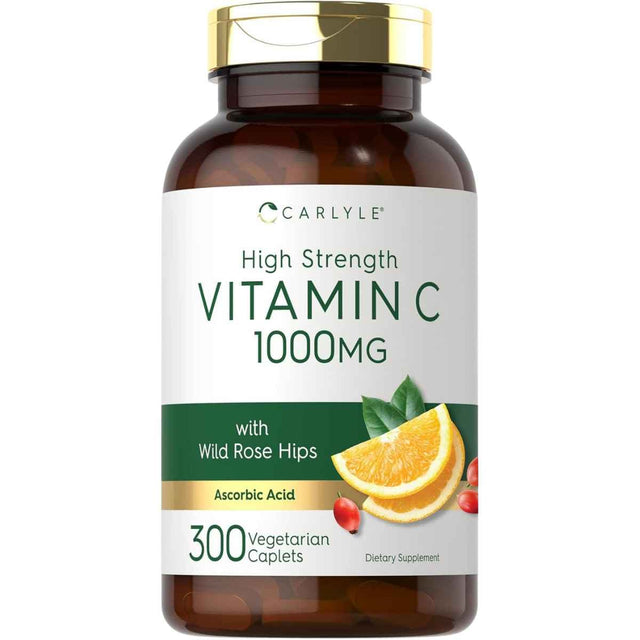 Frasco de suplemento Carlyle Vitamina C 1000 mg 300 tabletas