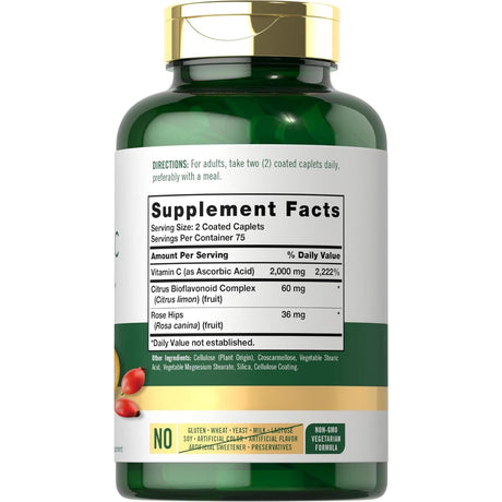 Tabla nutricional del suplemento Carlyle Vitamina C 2000 mg 150 Tabletas Recubiertas