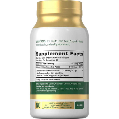 Tabla nutricional del suplemento Carlyle Vitamina C Liposomal 2200 mg 90 cápsulas blandas