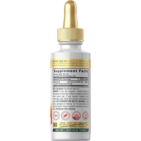 Tabla nutricional del suplemento Carlyle Vitamina D3 59 ml