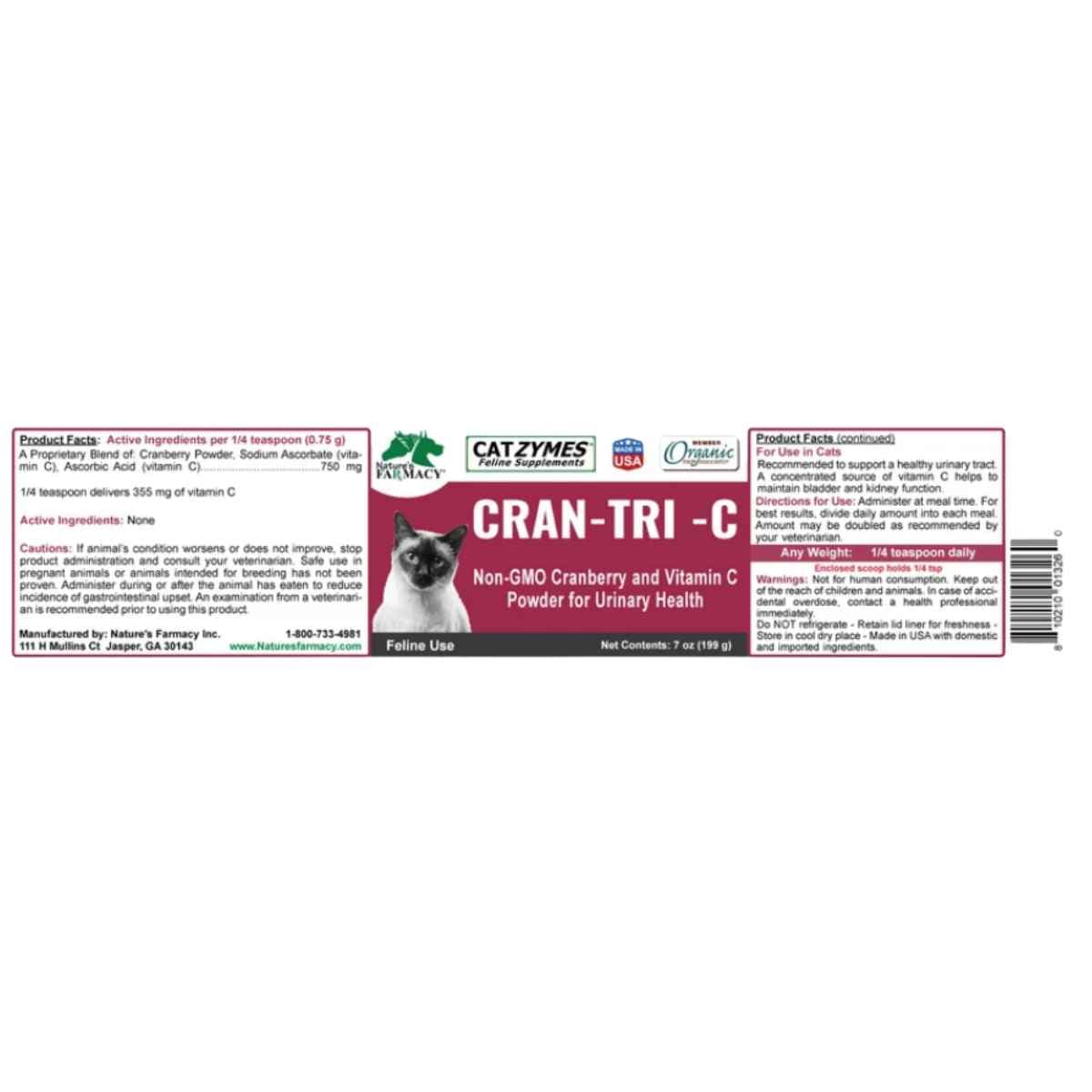 Etiqueta completa de Catzymes Cran-Tri-C de 7 oz