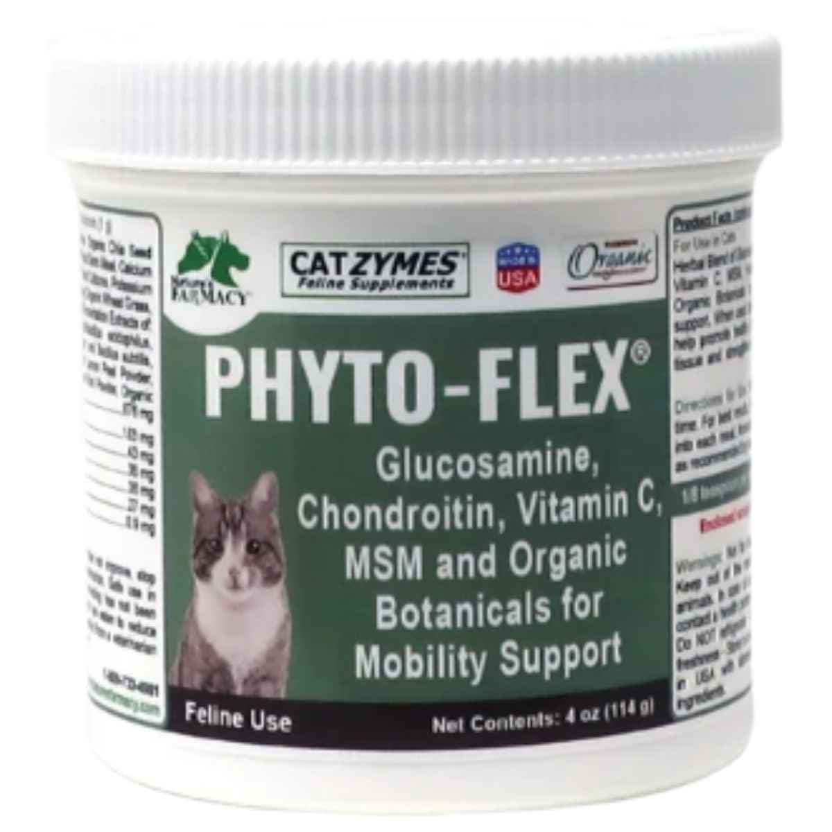 Frasco frontal de CATZYMES Phyto-Flex para gatos, presentación de 4 oz (114 g).