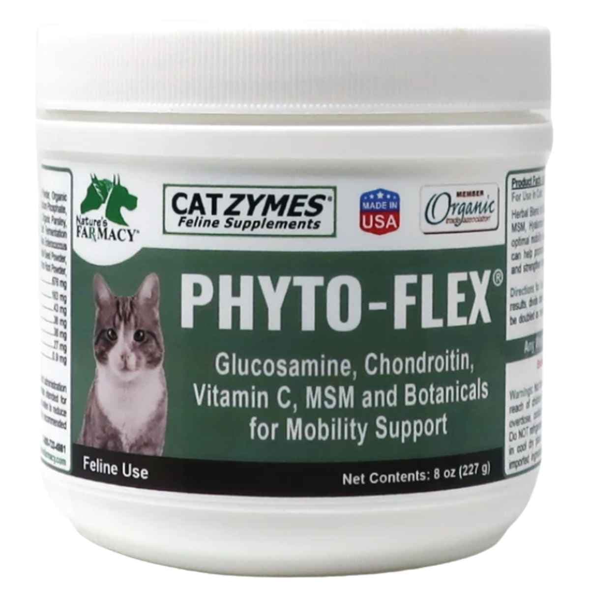Frasco frontal de CATZYMES Phyto-Flex para gatos, presentación de 8 oz (227 g).