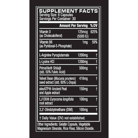 Tabla nutricional del suplemento Cellucor P6 Ultimate GH 180 cápsulas