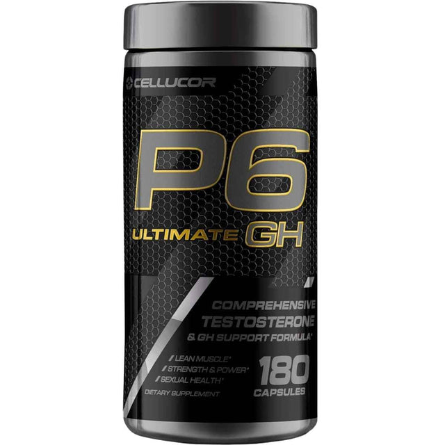 Frasco de suplemento Cellucor P6 Ultimate GH 180 cápsulas