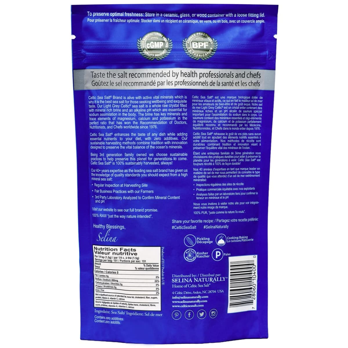 Tabla nutricional de CELTIC SEA SALT Sal Marina Light Grey 227 g