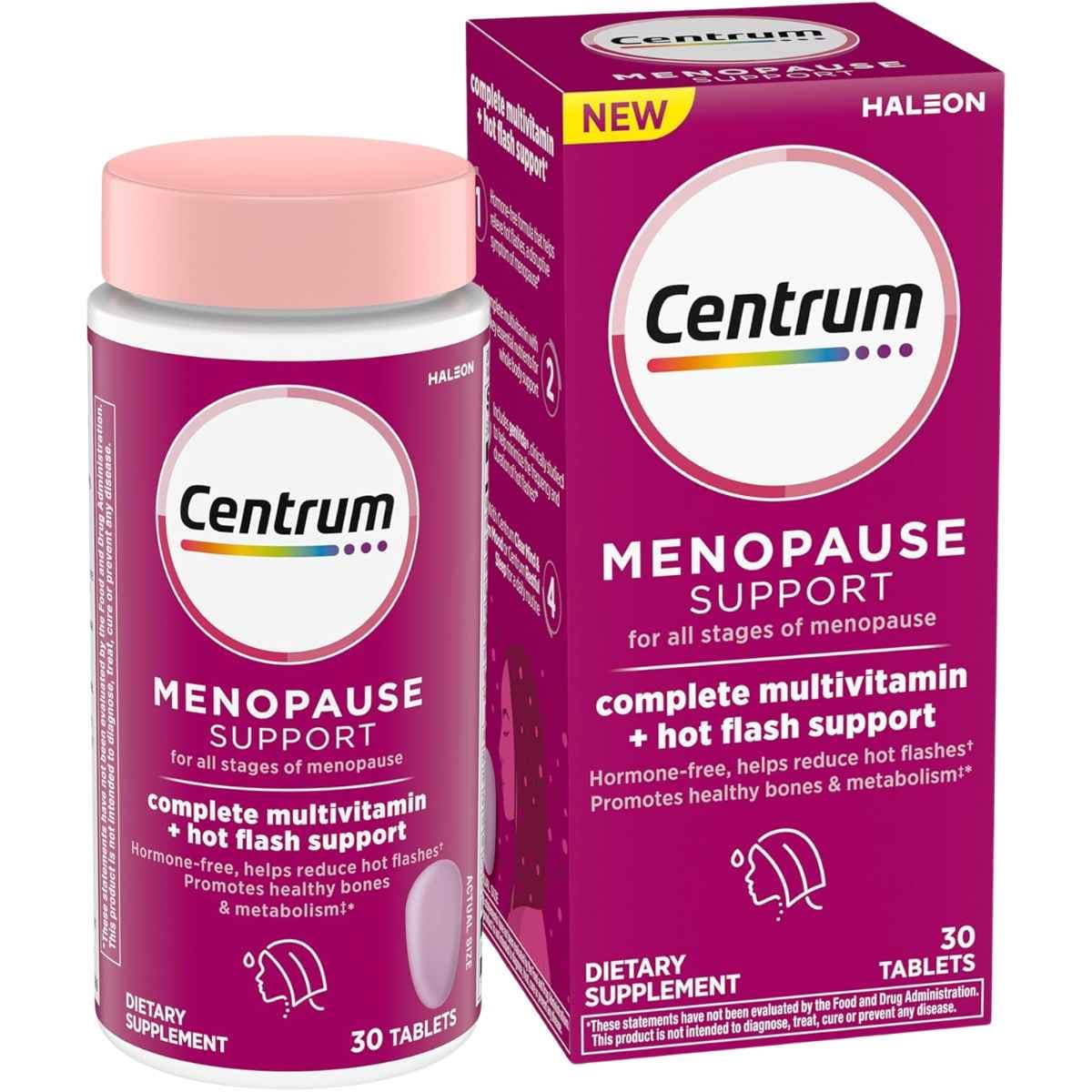 Frasco de suplemento Centrum Multivitamínico Menopausia 30 tabletas