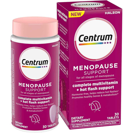 Frasco de suplemento Centrum Multivitamínico Menopausia 30 tabletas
