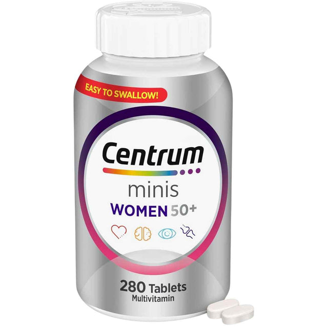 Frasco de suplemento Centrum Multivitamínico Minis para Mujer 280 tabletas