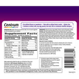 Tabla nutricional del suplemento Centrum Multivitamínico para Mujeres Frutas Surtidas 100 gomitas