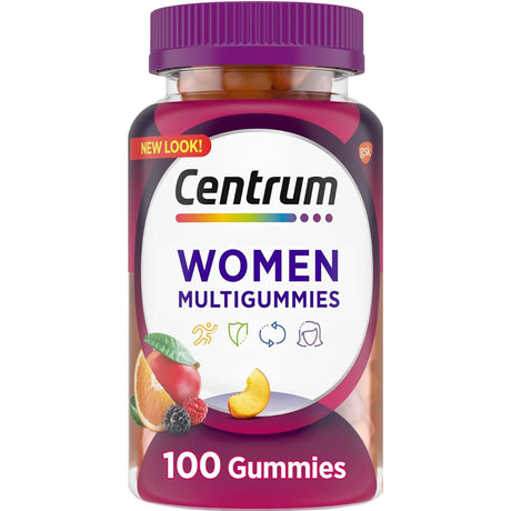 Frasco de suplemento Centrum Multivitamínico para Mujeres Frutas Surtidas 100 gomitas