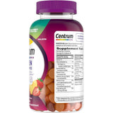 Tabla nutricional del suplemento Centrum Multivitamínico para Mujeres Frutas Surtidas 170 gomitas