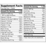 Tabla nutricional del suplemento Centrum Multivitamínico Silver Mujeres 50+ 100 tabletas