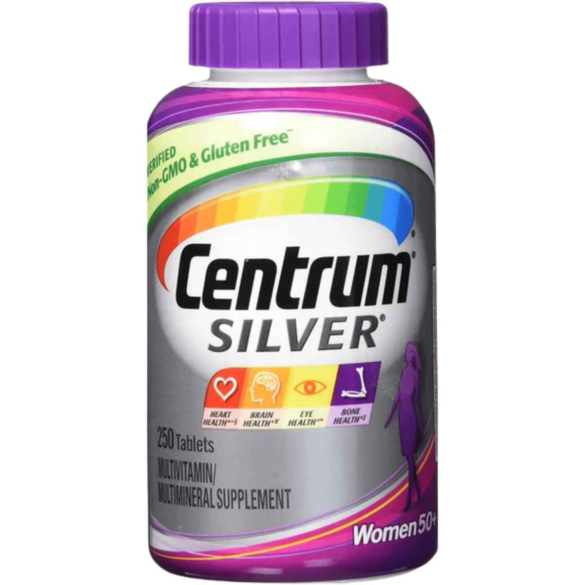 Frasco de suplemento Centrum Multivitamínico Silver Mujeres 50+ 250 tabletas