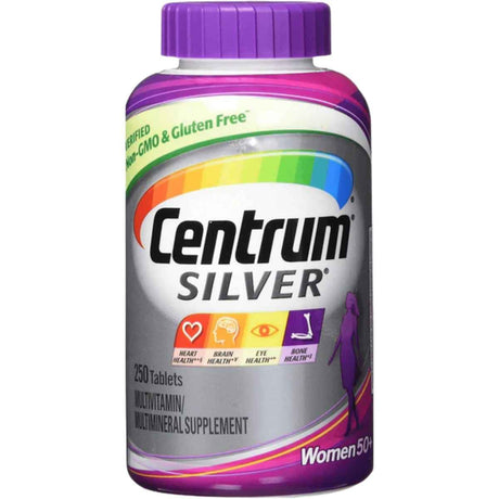 Frasco de suplemento Centrum Multivitamínico Silver Mujeres 50+ 250 tabletas