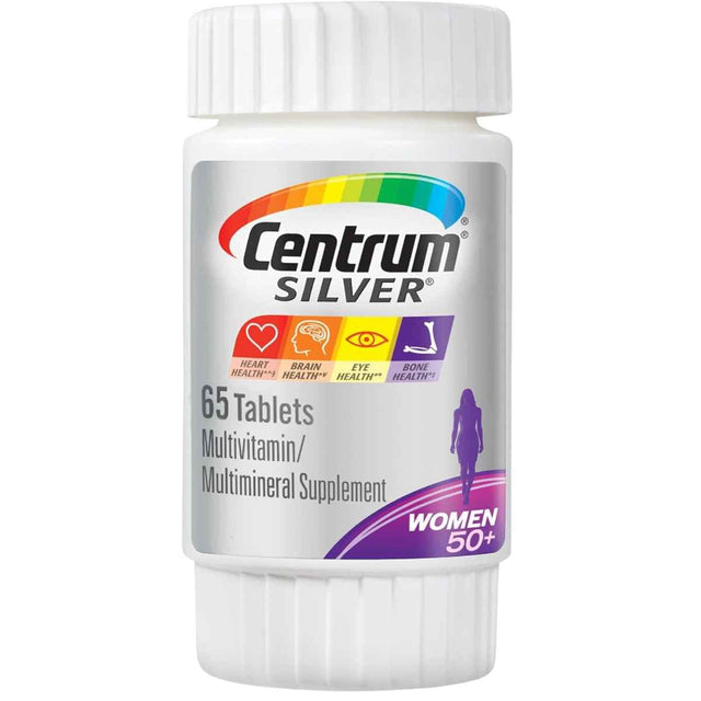 Frasco de suplemento Centrum Multivitamínico Silver Mujeres 50+ 65 tabletas