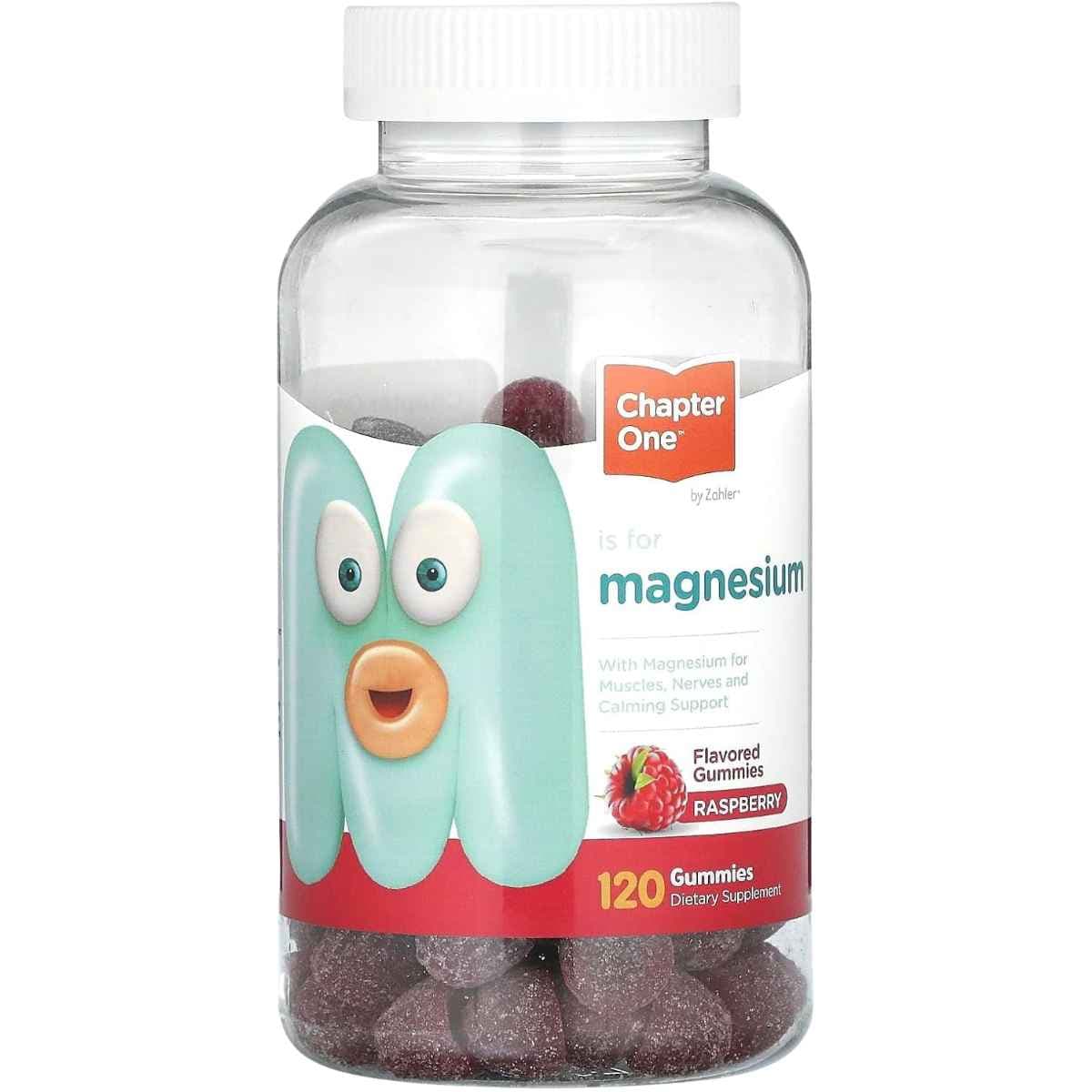 Frasco de magnesio en gomitas Chapter One sabor frambuesa de 120 gomitas