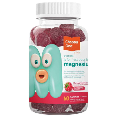 Frasco de magnesio en gomitas Chapter One sabor frambuesa de 60 gomitas
