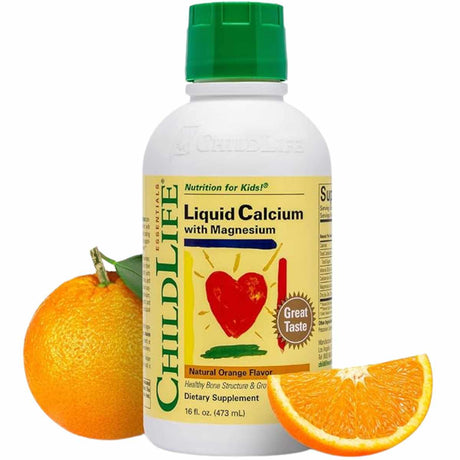 Child Life Calcio Líquido con Magnesio - Suplemento para desarrollo óseo en niños, 473 ml.