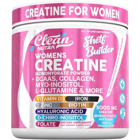 Frasco de suplemento Clean Nutra Creatina Monohidratada Tropical Orange 5000 mg Polvo