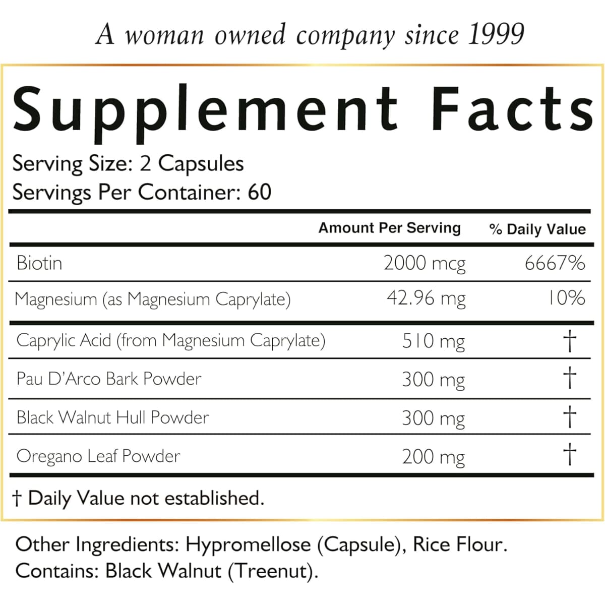 Tabla nutricional del suplemento Cocó March Candida 120 cápsulas