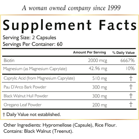 Tabla nutricional del suplemento Cocó March Candida 120 cápsulas