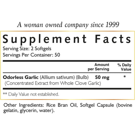 Tabla nutricional del suplemento Cocó March Extracto de Ajo Inodoro 100 cápsulas blandas
