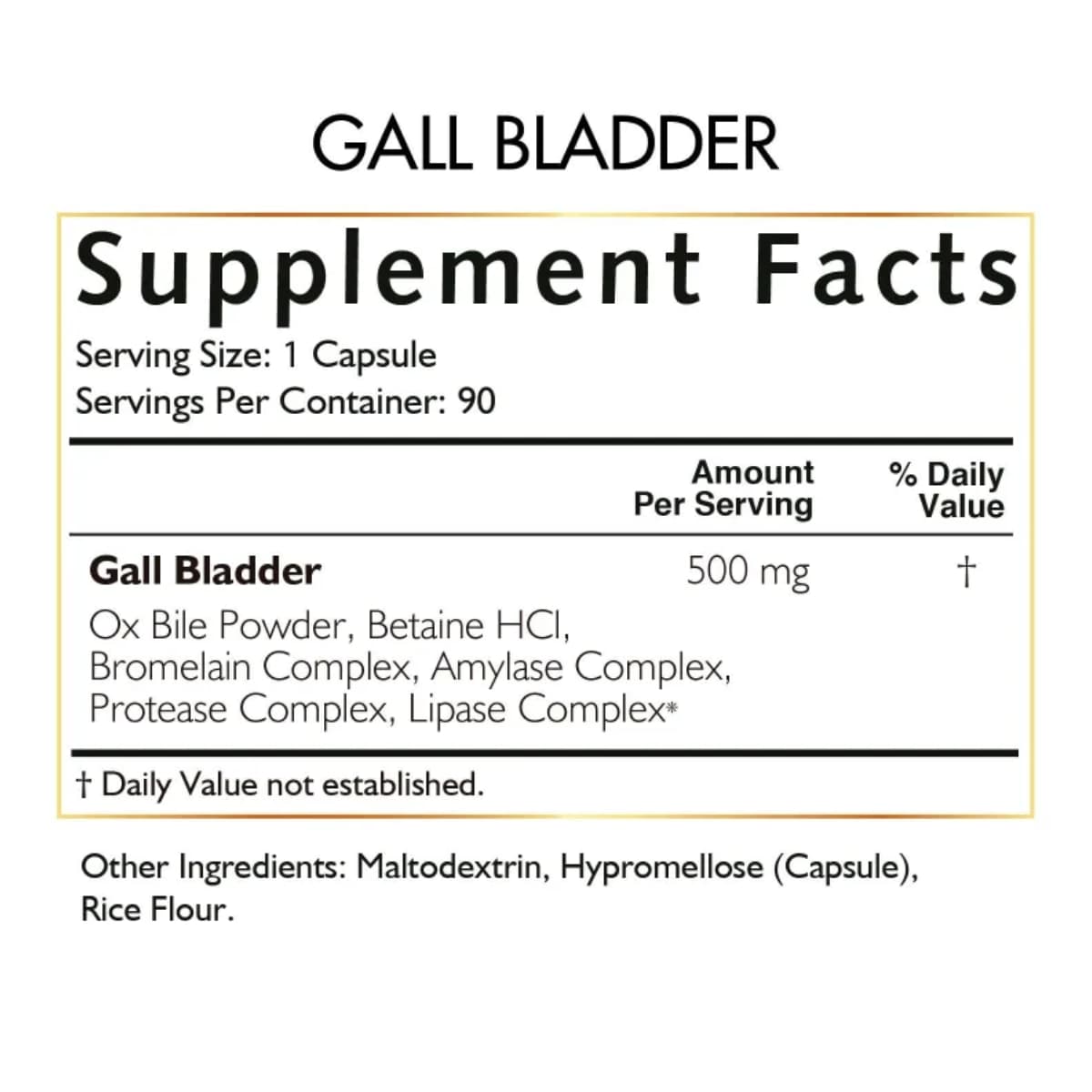 Tabla nutricional del suplemento Cocó March Gall Bladder Formula 90 cápsulas