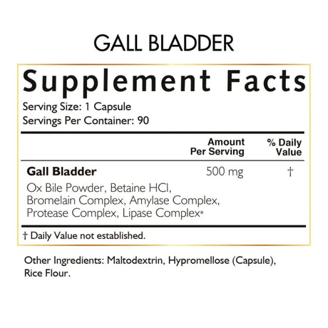 Tabla nutricional del suplemento Cocó March Gall Bladder Formula 90 cápsulas