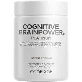 Frasco frontal de Codeage Cognitive Brainpower Platinum, presentación de 90 cápsulas vegetales.