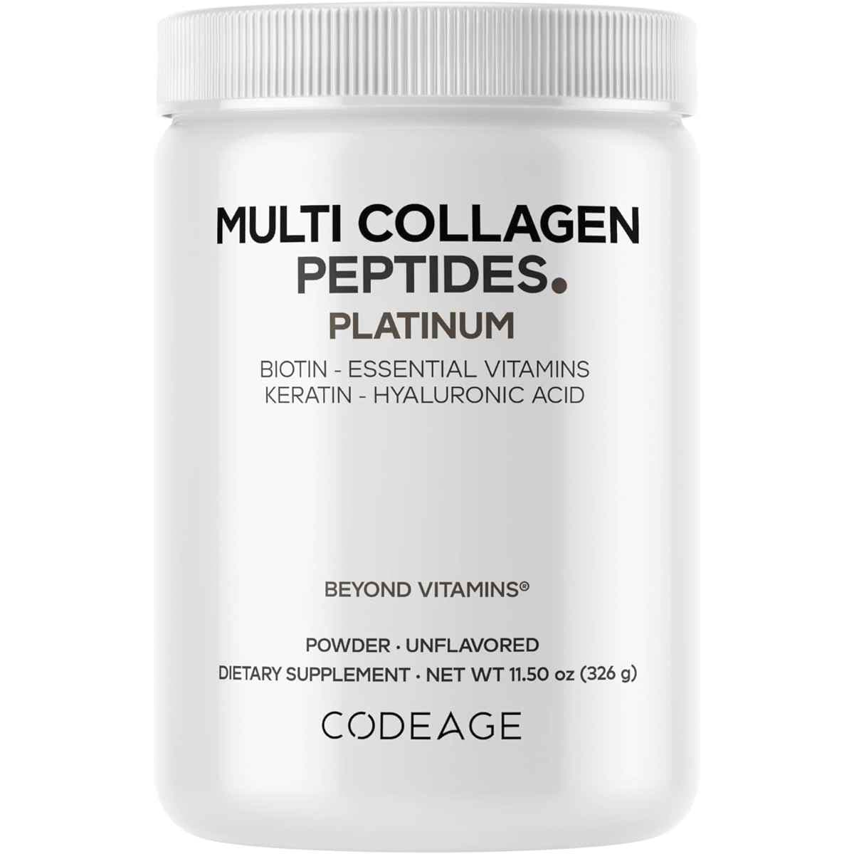 Frasco de suplemento Codeage Péptidos de Colágeno Múltiple Platinum 326 g