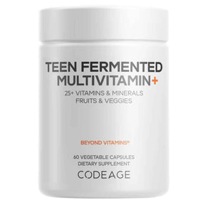 Frasco de suplemento Codeage Teen Fermented Multivitamin+ 60 cápsulas vegetales