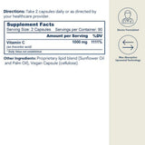 Etiqueta de información suplementaria de Core Med Science Vitamina C Liposomal de 180 cápsulas