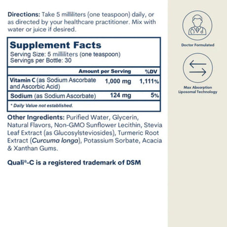 Etiqueta de información suplementaria de Core Med Science Vitamina C Liposomal sabor naranja de 150 ml