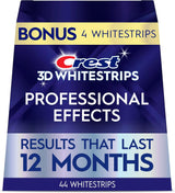 Caja frontal de Crest 3D Whitestrips Professional Effects con 44 tiras blanqueadoras.