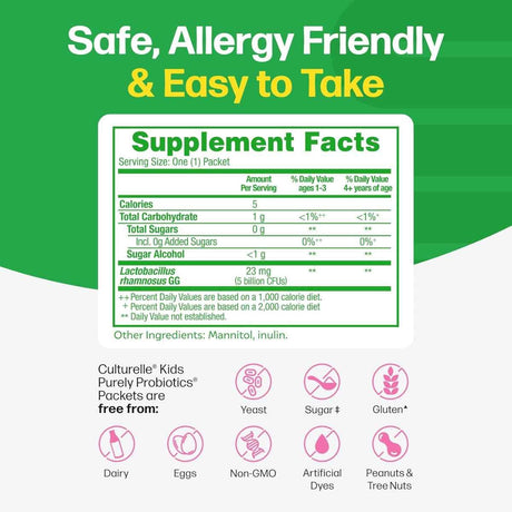 Tabla nutricional del suplemento Culturelle - Lactobacillus rhamnosus GG (5 billones CFUs - 50 Sobres de Polvo)