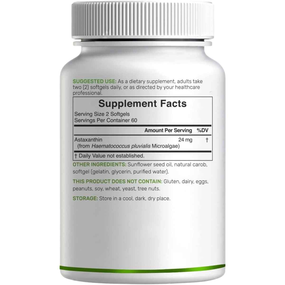 Panel de información del suplemento de Deal Supplement astaxantina con 24 mg por porción