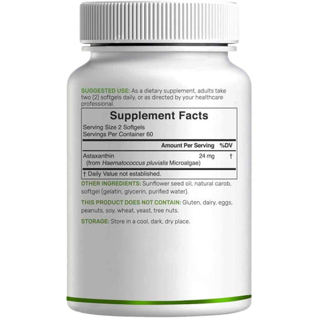 Panel de información del suplemento de Deal Supplement astaxantina con 24 mg por porción