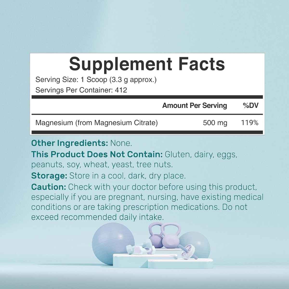 Tabla nutricional del suplemento Deal Supplement Citrato de Magnesio en Polvo 3 lbs