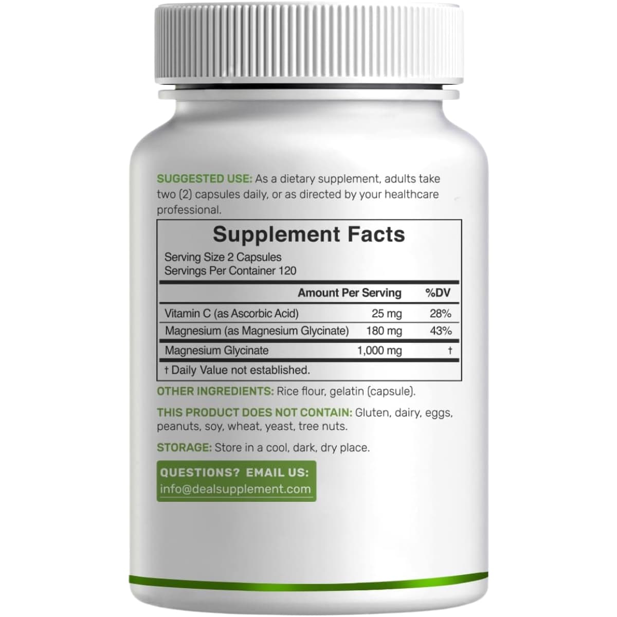 Etiqueta de suplemento de Deal Supplement con información de porción, ingredientes y modo de uso