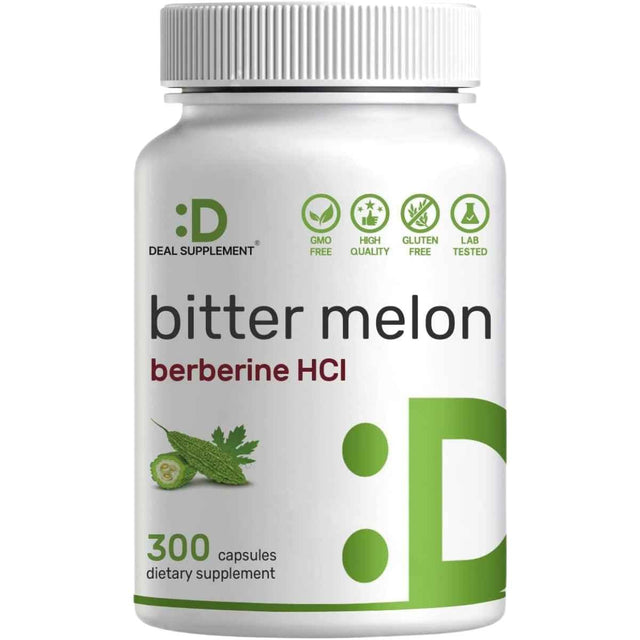 Frasco de suplemento Deal Supplement Melón Amargo con Berberina 15.000 mg 300 cápsulas