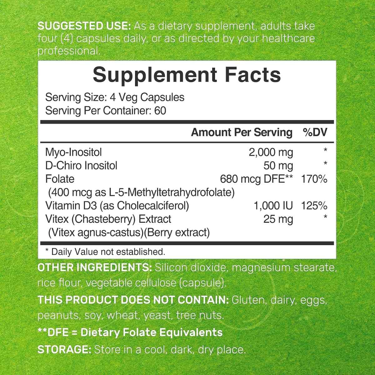 Tabla nutricional del suplemento DEAL SUPPLEMENT Myo & D-Chiro Inositol 240 cápsulas