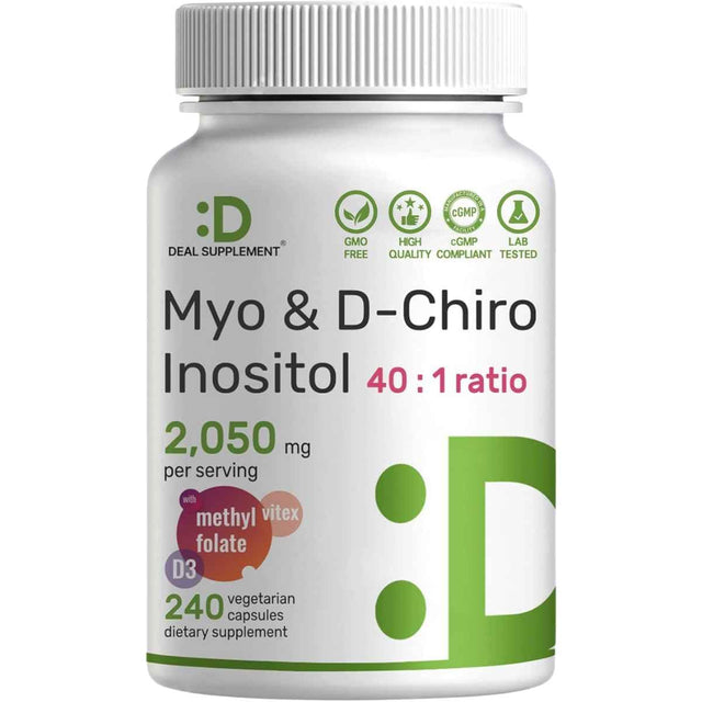 Frasco de suplemento DEAL SUPPLEMENT Myo & D-Chiro Inositol 240 cápsulas