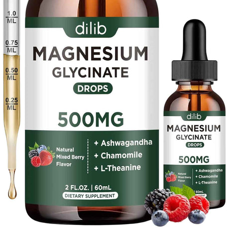 Frasco de dilib glicinato de magnesio líquido 500 mg sabor bayas mixtas