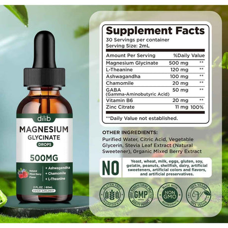 Etiqueta Supplement Facts de dilib glicinato de magnesio líquido sabor bayas mixtas