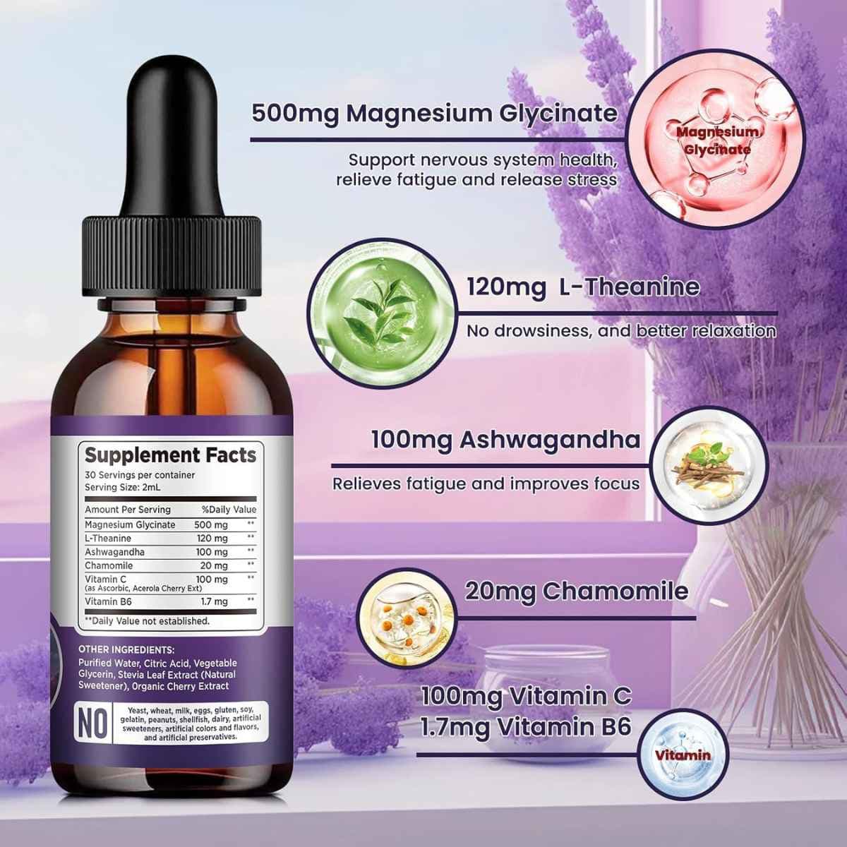 Etiqueta Supplement Facts de dilib glicinato de magnesio líquido sabor cereza